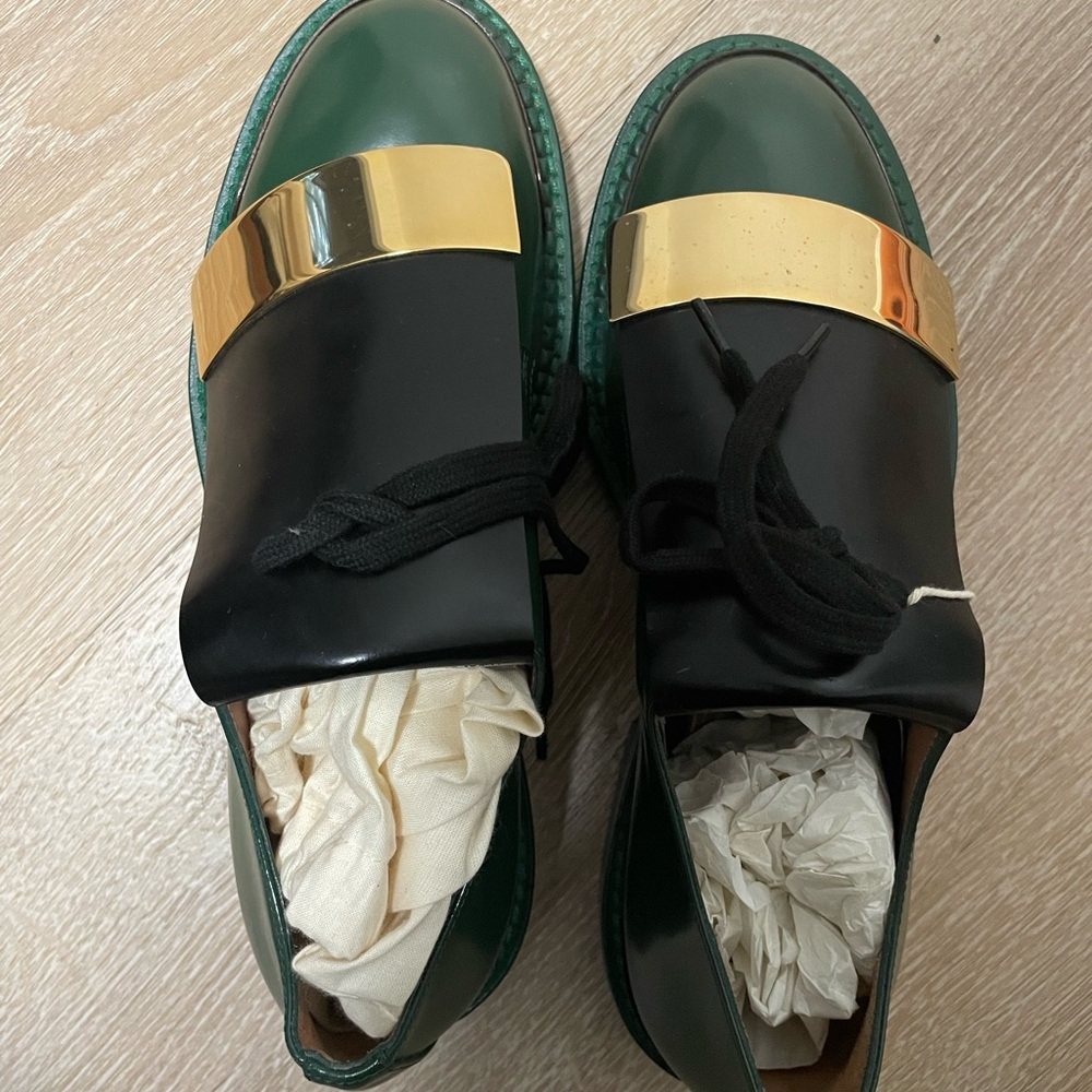 Marni Loafers — Green & Black with Gold Strap, Size 37.5